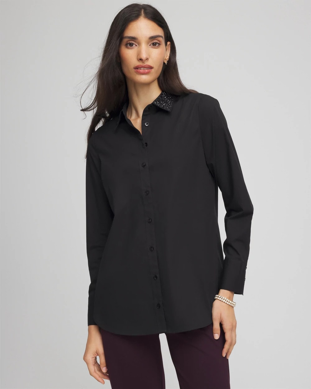 Chico's New - Tonal Jewels Poplin Shirt Black