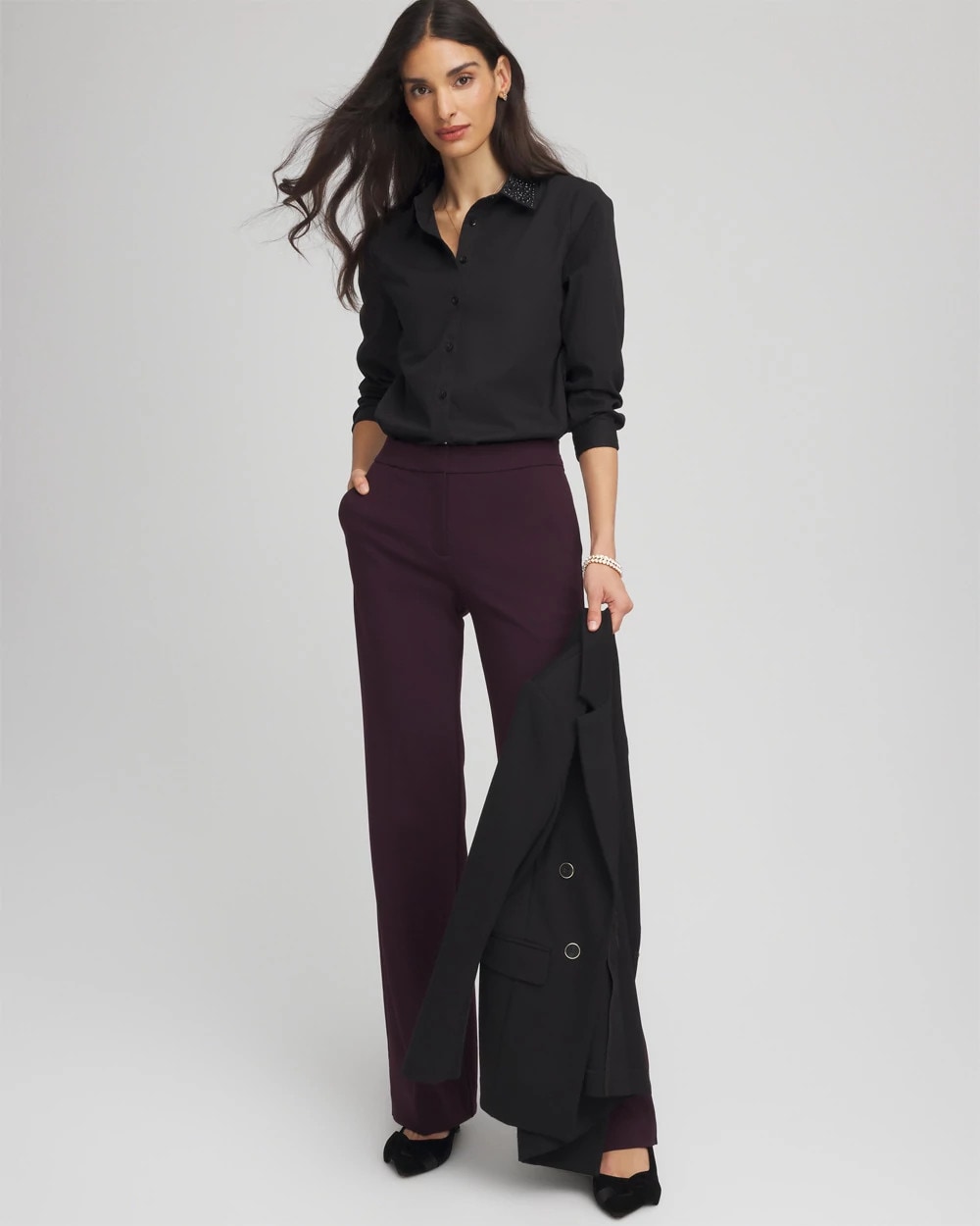 Chico's New - Tonal Jewels Poplin Shirt Black