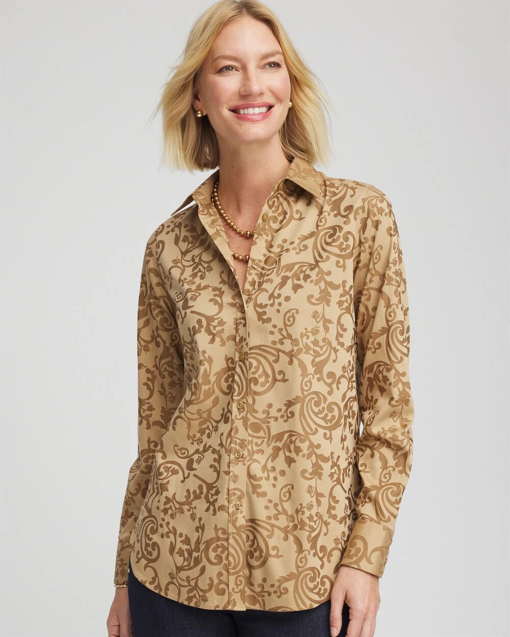 Chico's Exclusive - No Iron™ Jacquard Scrolls  Shirt Gold