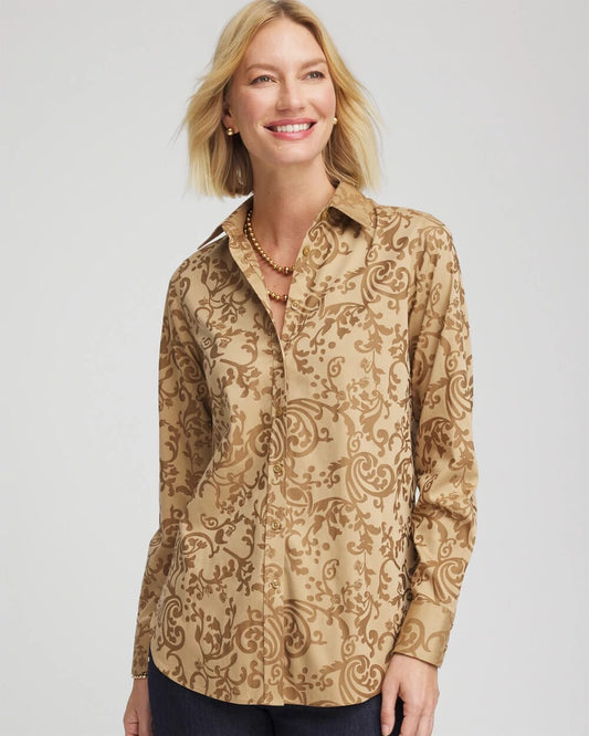 Chico's Exclusive - No Iron™ Jacquard Scrolls  Shirt Gold