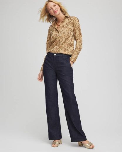 Chico's Exclusive - No Iron™ Jacquard Scrolls  Shirt Gold