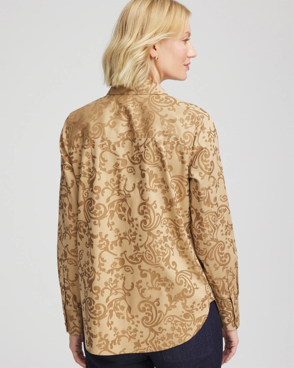 Chico's Exclusive - No Iron™ Jacquard Scrolls  Shirt Gold