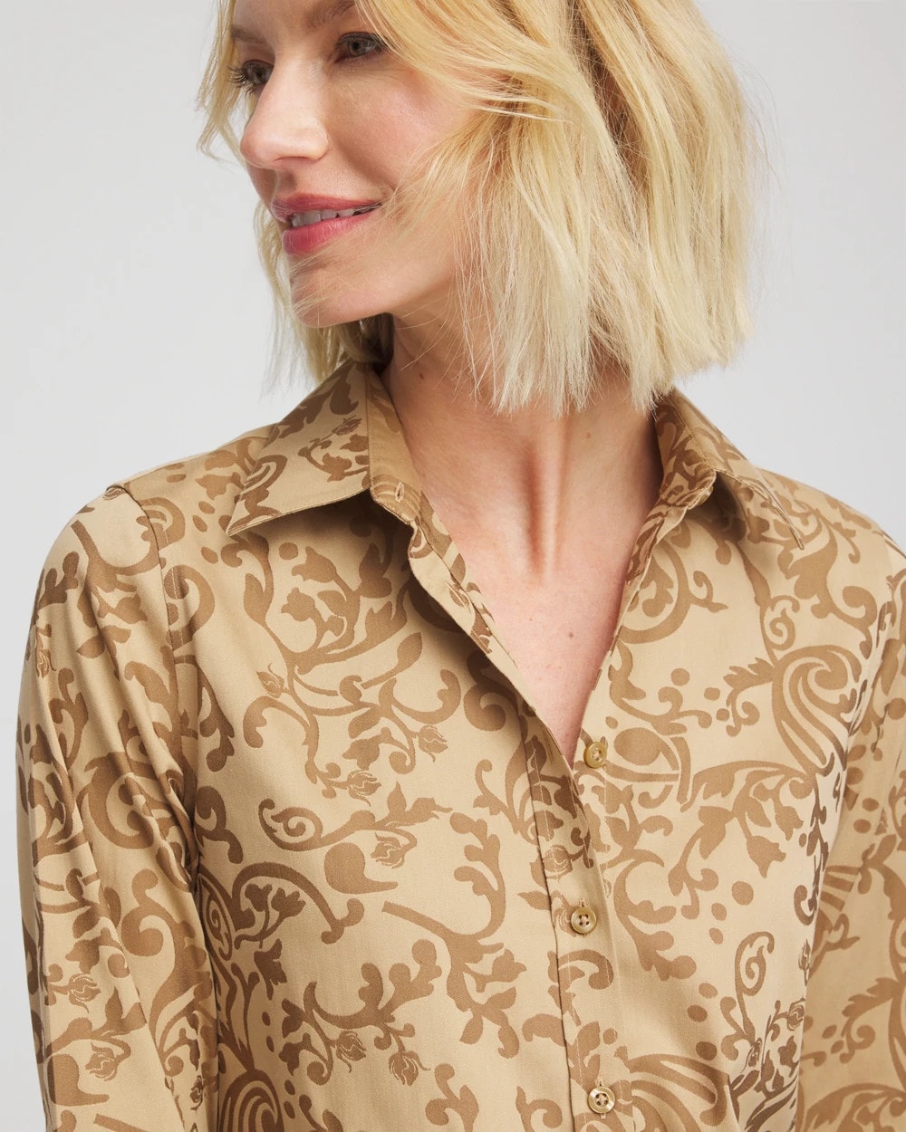 Chico's Exclusive - No Iron™ Jacquard Scrolls  Shirt Gold