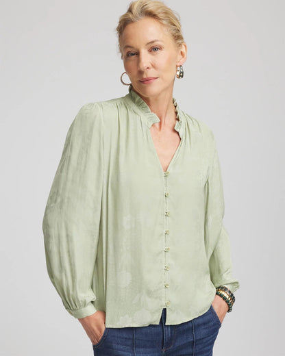 Chico's Recommended - Jacquard Georgette Peasant Blouse Sage Meadow