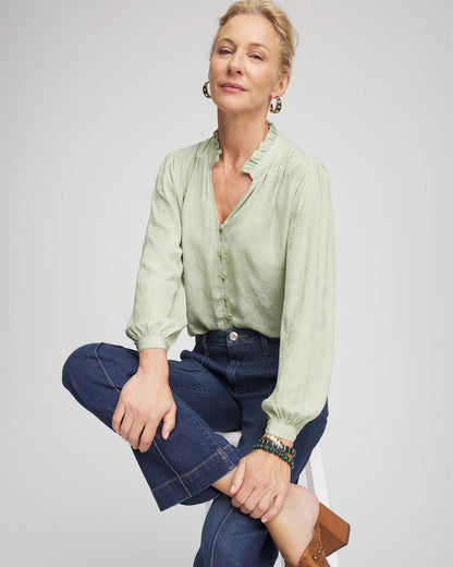 Chico's Recommended - Jacquard Georgette Peasant Blouse Sage Meadow