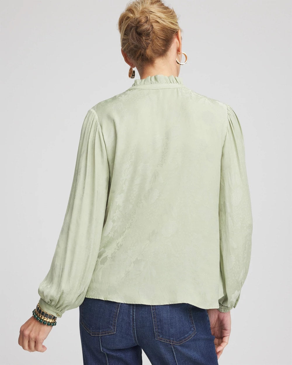 Chico's Recommended - Jacquard Georgette Peasant Blouse Sage Meadow