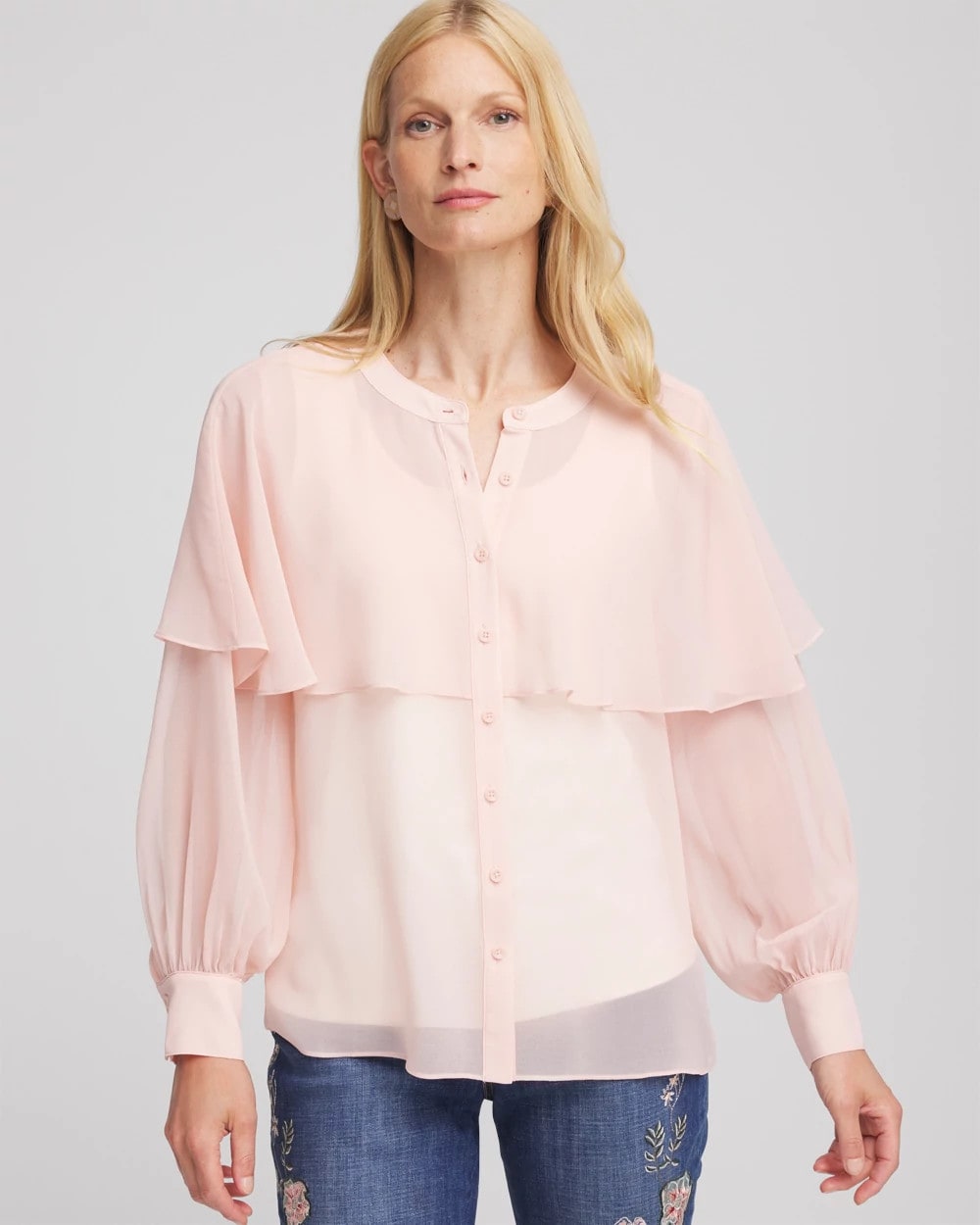 Chico's Essential - Georgette Cape Blouse Rose Smoke