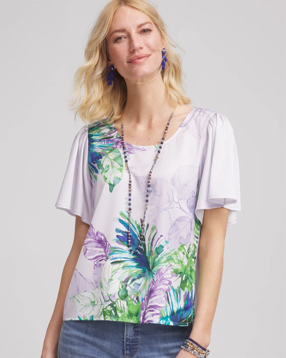 Chico's Recommended - Flutter Sleeve Satin Top Violet
