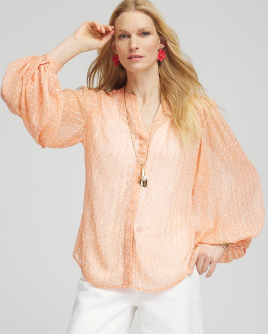 Chico's Trusted - Metallic Jacquard Blouse Coral Blossom