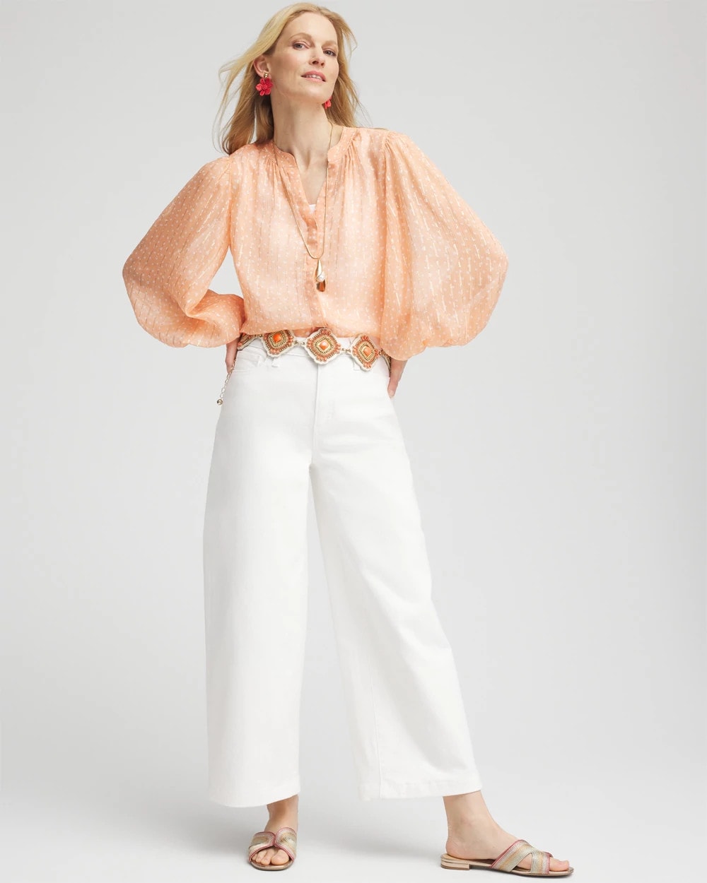 Chico's Trusted - Metallic Jacquard Blouse Coral Blossom