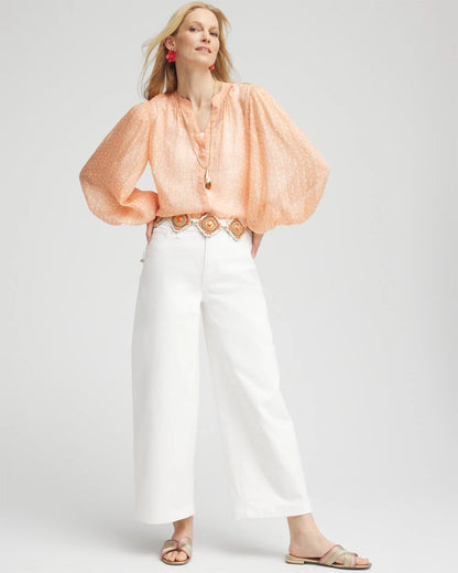 Chico's Trusted - Metallic Jacquard Blouse Coral Blossom