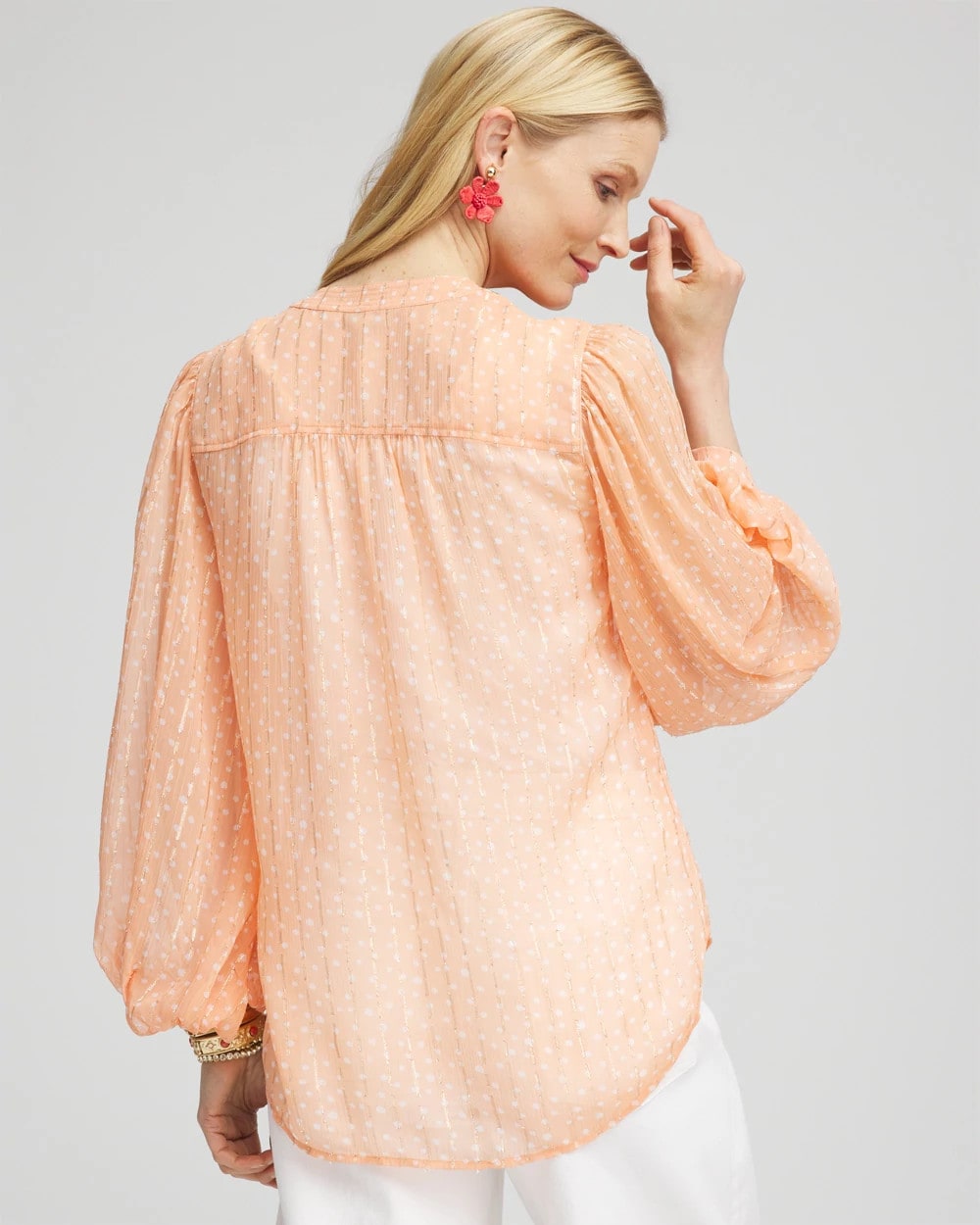 Chico's Trusted - Metallic Jacquard Blouse Coral Blossom