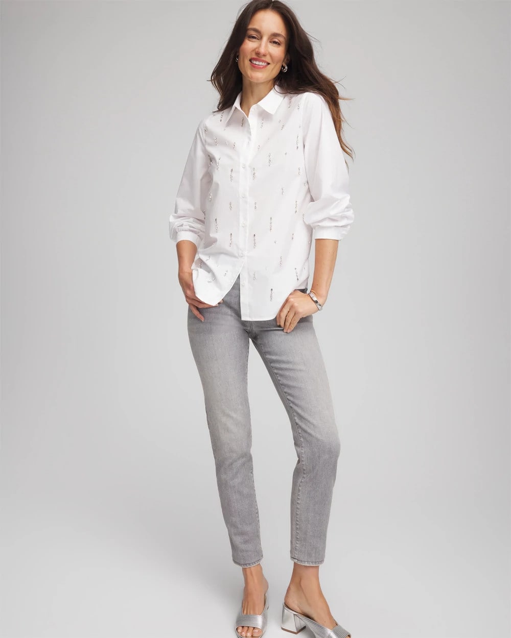 Chico's Essential - Jeweled Poplin Shirt Alabaster