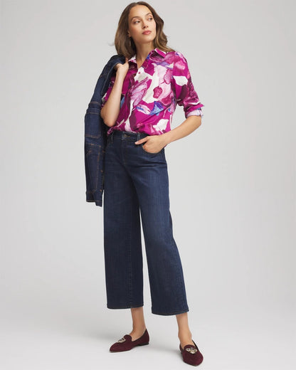 Chico's Exclusive - No Iron™ Floral-Paint-Print Shirt Cobalt Stone