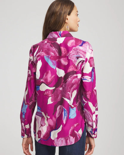 Chico's Exclusive - No Iron™ Floral-Paint-Print Shirt Cobalt Stone