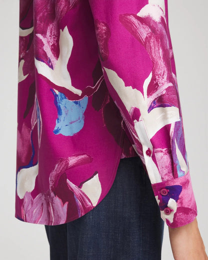 Chico's Exclusive - No Iron™ Floral-Paint-Print Shirt Cobalt Stone