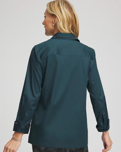 Chico's Quality - Rhinestone Embellished Poplin Tunic Teal Shadow