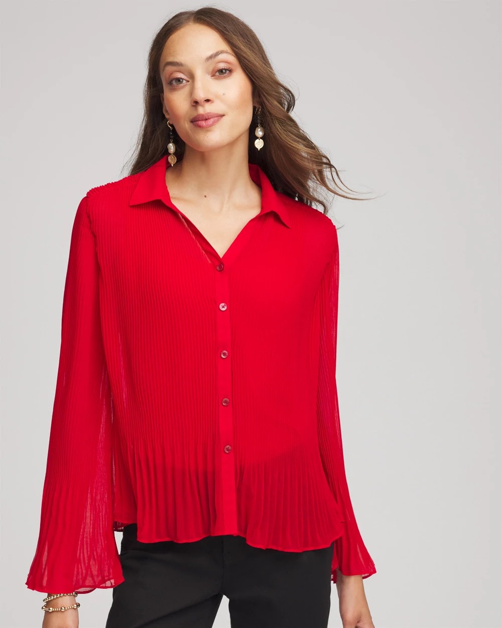 Chico's Recommended - Pleated Georgette Blouse Carmine Red