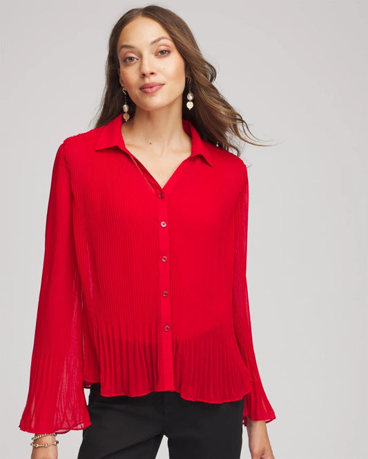 Chico's Recommended - Pleated Georgette Blouse Carmine Red