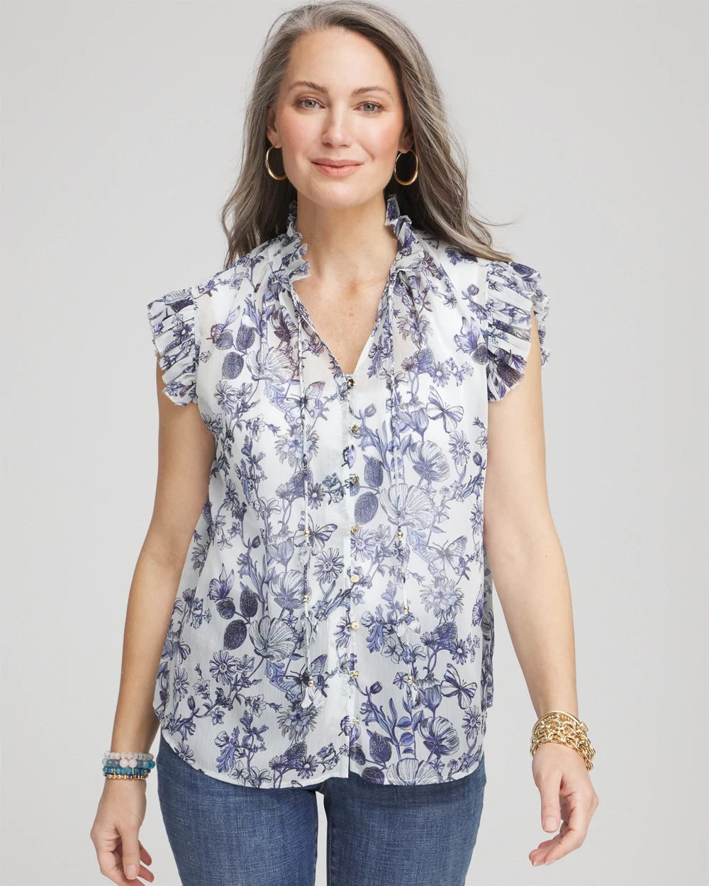 Chico's Smart Buy - Butterfly Ruffle Collar Blouse Pale Turq Blue