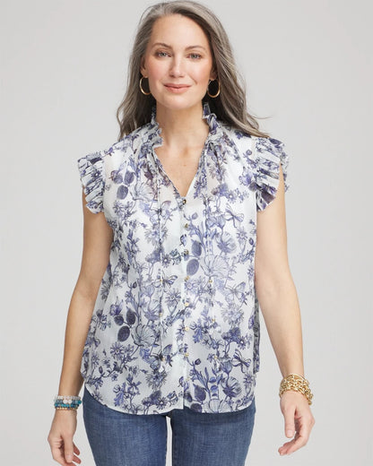 Chico's Smart Buy - Butterfly Ruffle Collar Blouse Pale Turq Blue