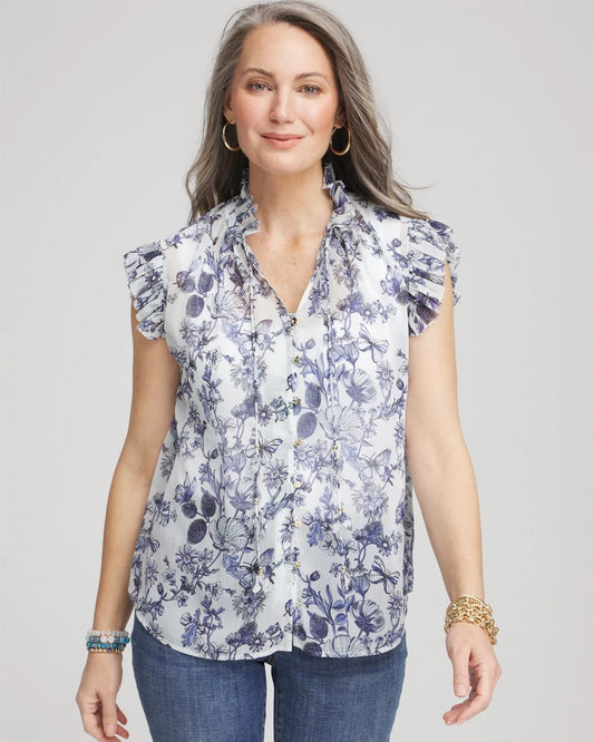 Chico's Smart Buy - Butterfly Ruffle Collar Blouse Pale Turq Blue