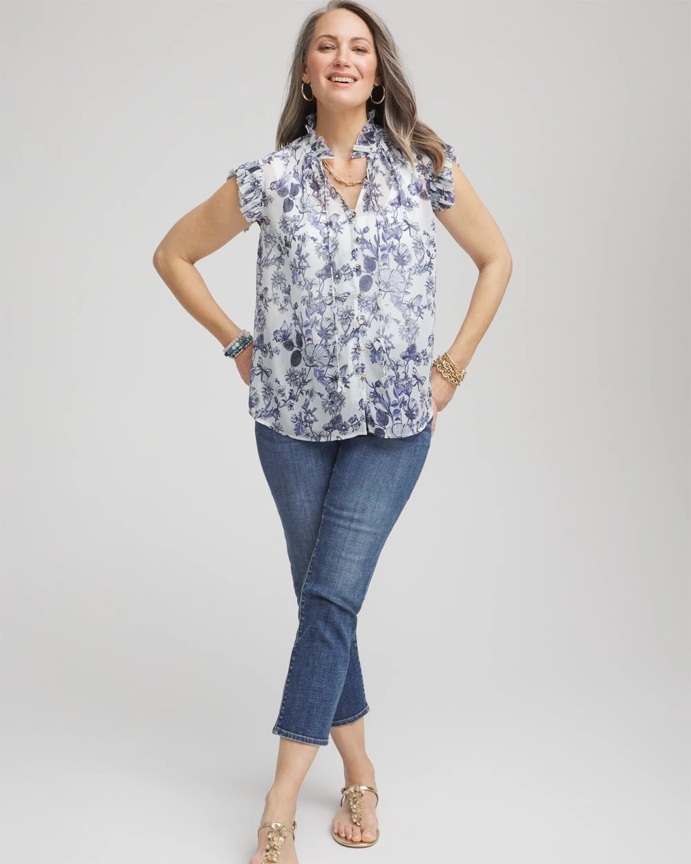 Chico's Smart Buy - Butterfly Ruffle Collar Blouse Pale Turq Blue