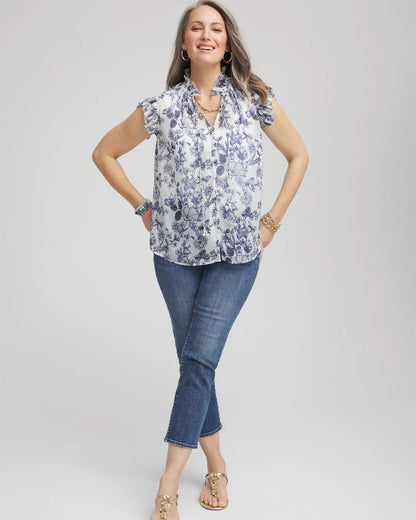 Chico's Smart Buy - Butterfly Ruffle Collar Blouse Pale Turq Blue