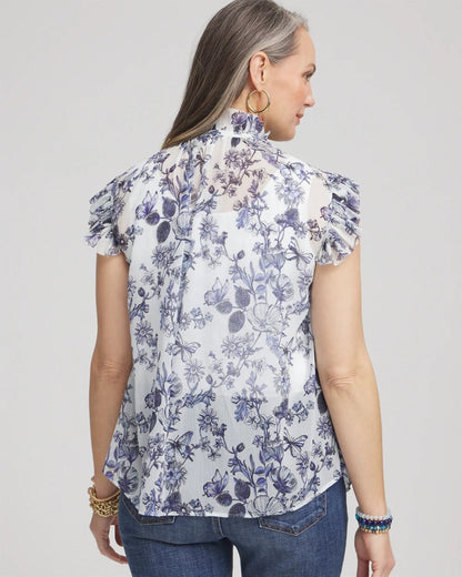 Chico's Smart Buy - Butterfly Ruffle Collar Blouse Pale Turq Blue