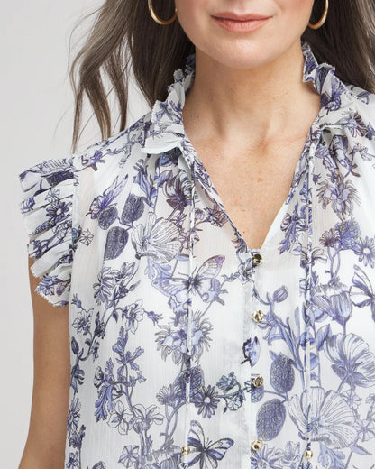 Chico's Smart Buy - Butterfly Ruffle Collar Blouse Pale Turq Blue