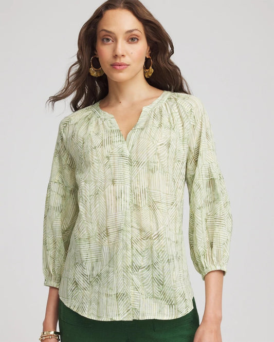Chico's Popular - Lurex Stripe Cotton Blouse Salted Lime