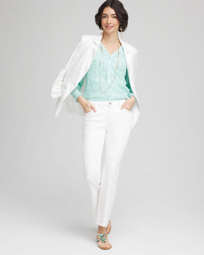 Chico's Latest - Floral Soutache V-Neck Blouse Teal Waters