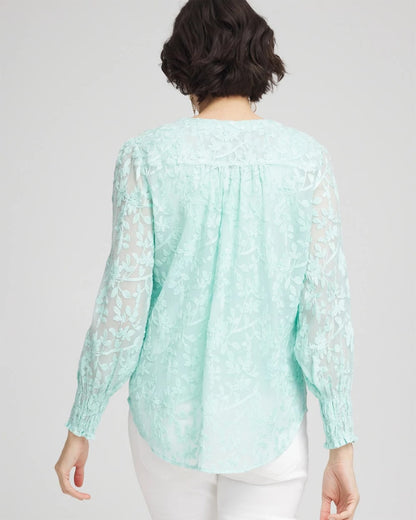 Chico's Latest - Floral Soutache V-Neck Blouse Teal Waters