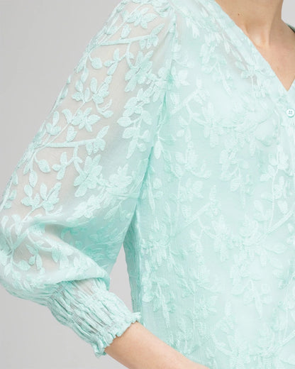 Chico's Latest - Floral Soutache V-Neck Blouse Teal Waters