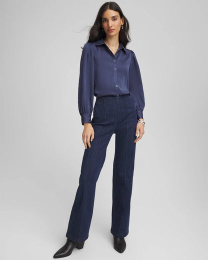 Chico's Essential - Puff Sleeve Satin Blouse Indigo Sky