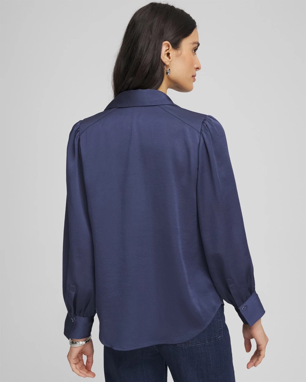 Chico's Essential - Puff Sleeve Satin Blouse Indigo Sky