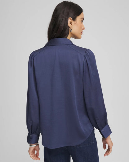 Chico's Essential - Puff Sleeve Satin Blouse Indigo Sky