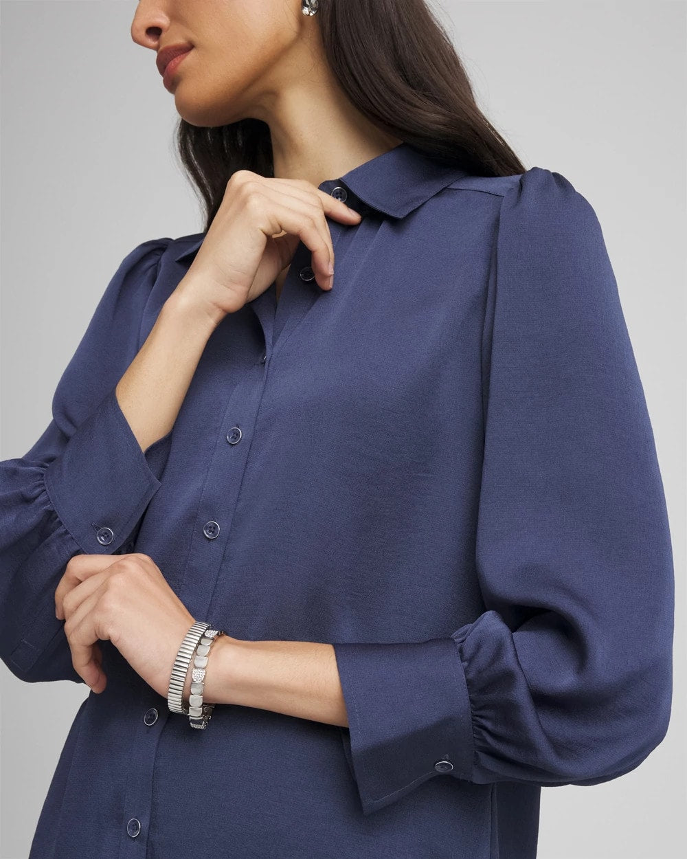 Chico's Essential - Puff Sleeve Satin Blouse Indigo Sky