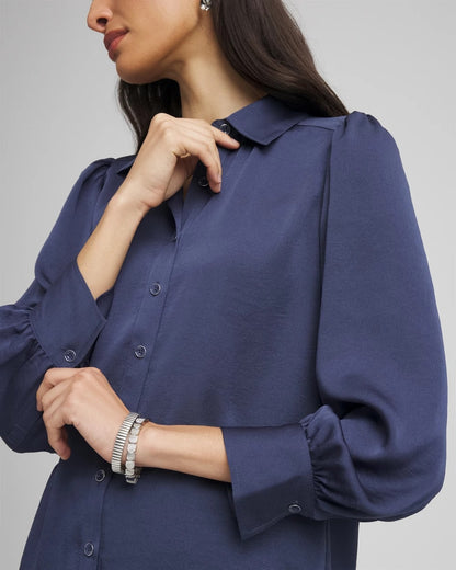 Chico's Essential - Puff Sleeve Satin Blouse Indigo Sky