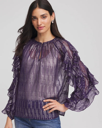 Chico's Featured - Georgette Ruffle Sleeve Blouse Purple Elixir