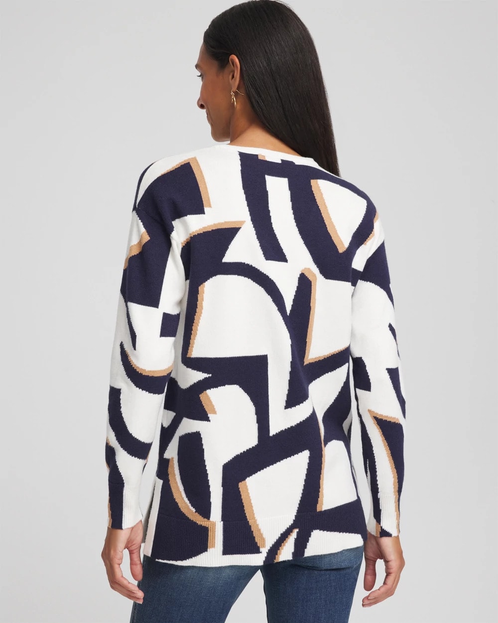 Chico's New - Geo Intarsia V-Neck Tunic Passport Blue