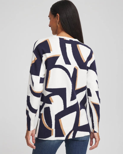 Chico's New - Geo Intarsia V-Neck Tunic Passport Blue