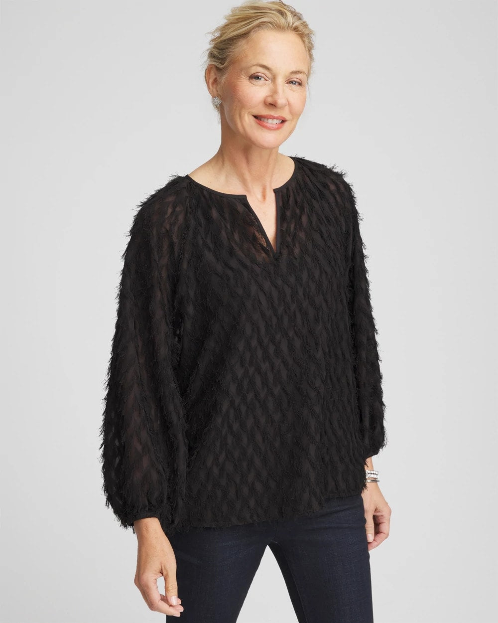 Chico's Best Seller - Feathered Pullover Peasant Blouse Black