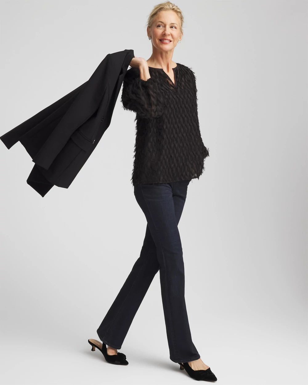 Chico's Best Seller - Feathered Pullover Peasant Blouse Black