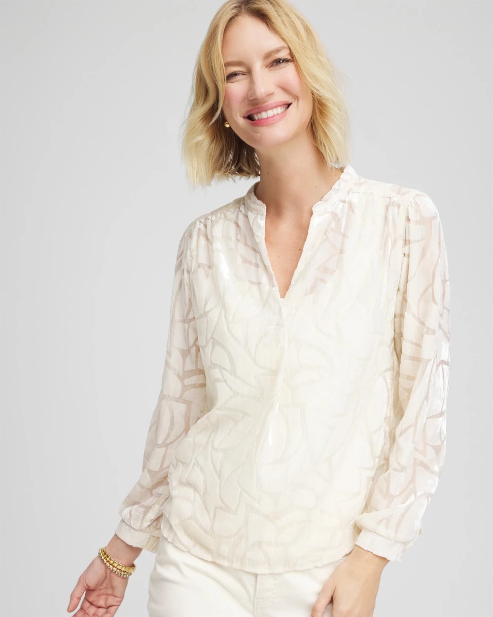 Chico's Smart Buy - Cream Burnout Pullover Blouse English Cream