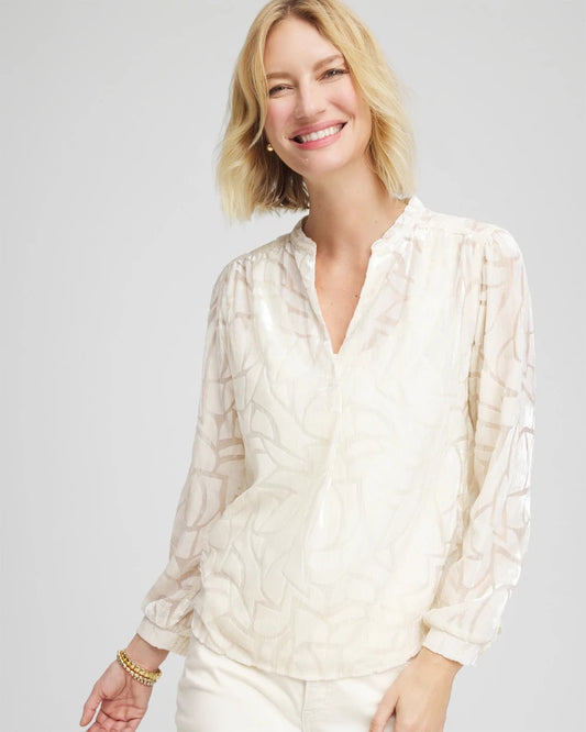Chico's Smart Buy - Cream Burnout Pullover Blouse English Cream