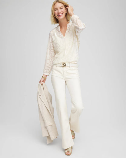 Chico's Smart Buy - Cream Burnout Pullover Blouse English Cream
