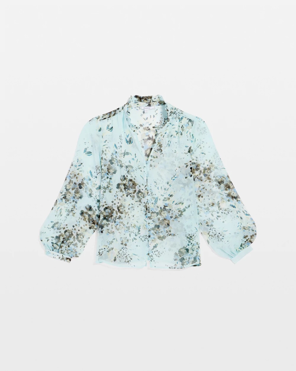 Chico's Essential - Floral Georgette Peasant Blouse Blue Menthe