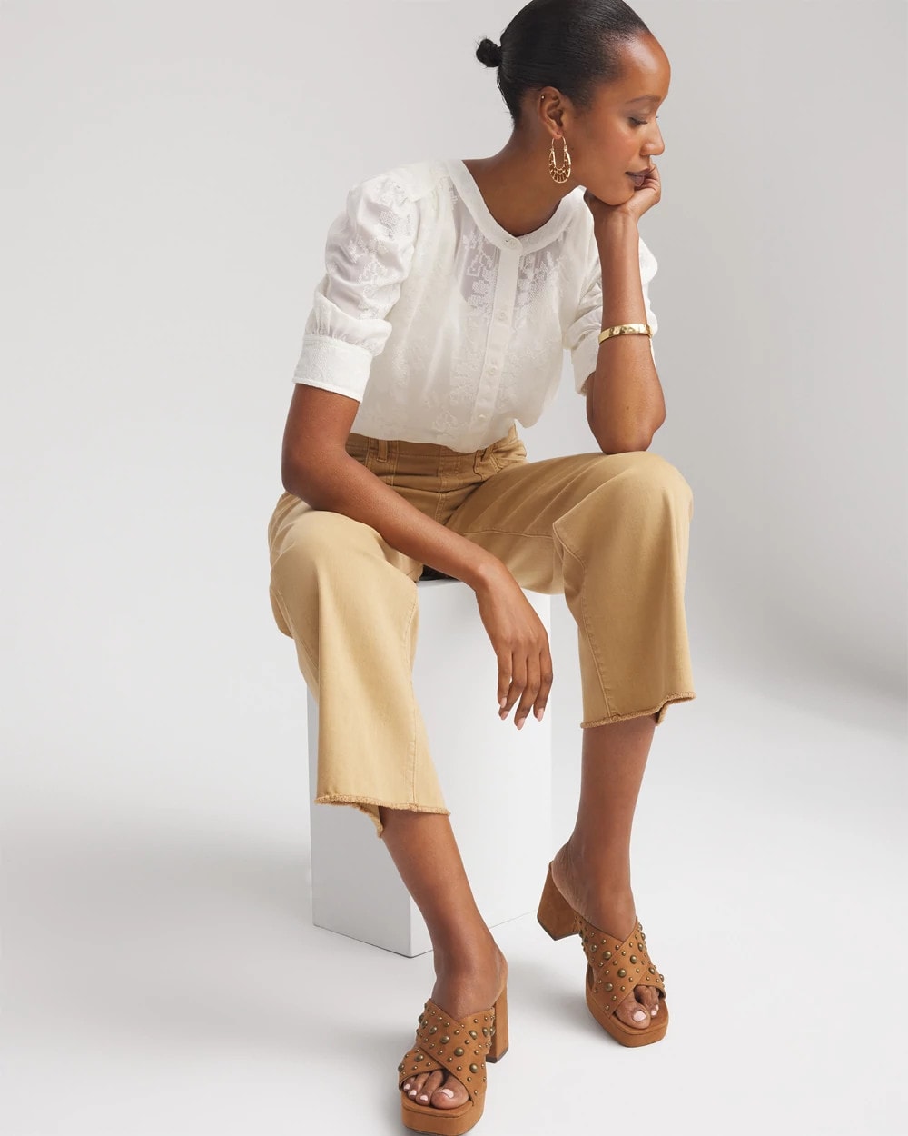 Chico's Trending - Chiffon Puff Sleeve Shirt Ecru
