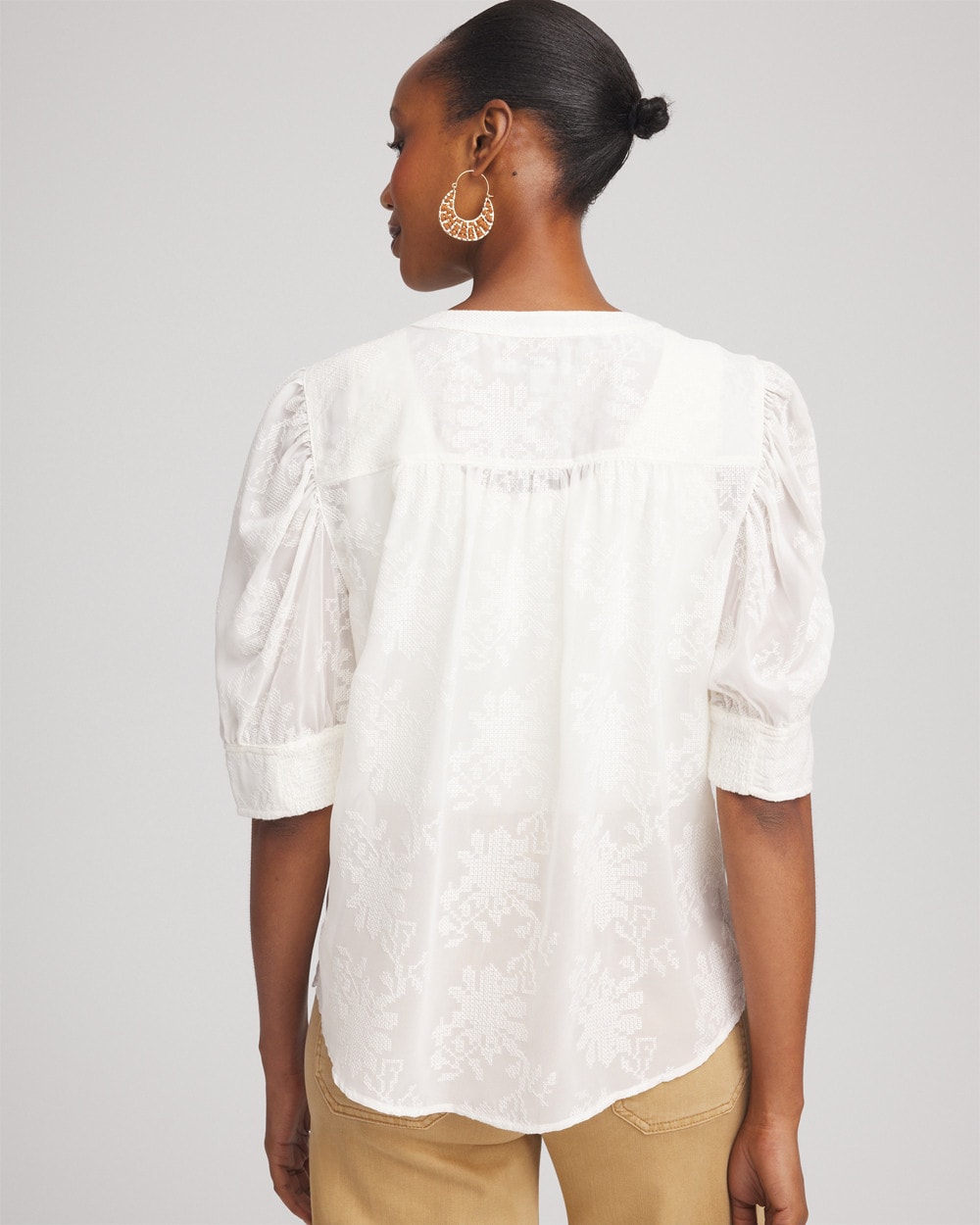 Chico's Trending - Chiffon Puff Sleeve Shirt Ecru